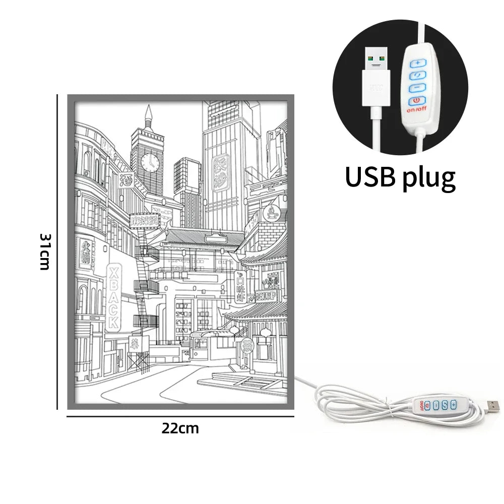 Lámpara Decorativa LED con Vista Nocturna de Ciudad