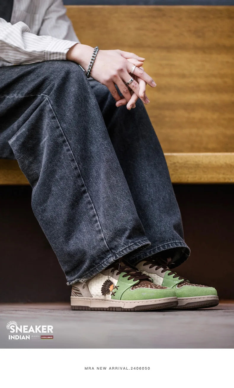 Zapatillas de Skate para Hombre de Alta Calidad, Estilo Retro, Suela Gruesa, Casuales, Versátiles, con Diseño Totem Indio