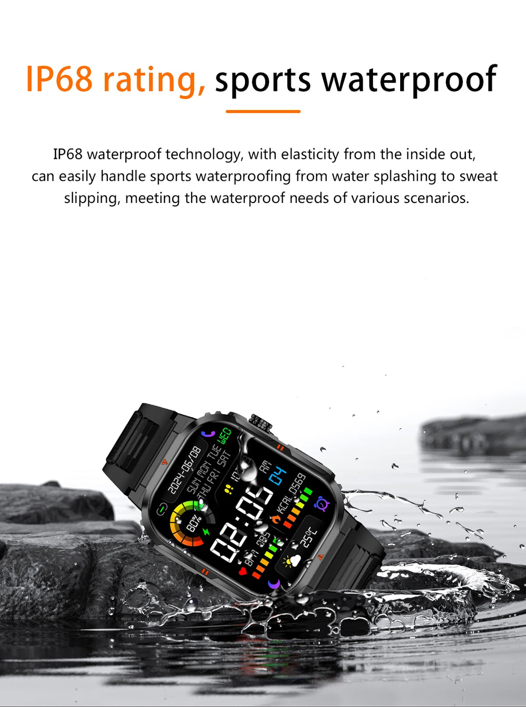 LIGE Reloj Inteligente Militar IP68 Linterna