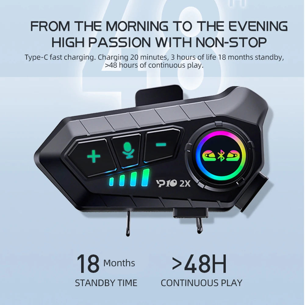 Kebidumei YP10 2X inalámbrico Bluetooth 5,3 motocicleta casco intercomunicador auriculares impermeable 300 m Intercomunicador altavoz auricular