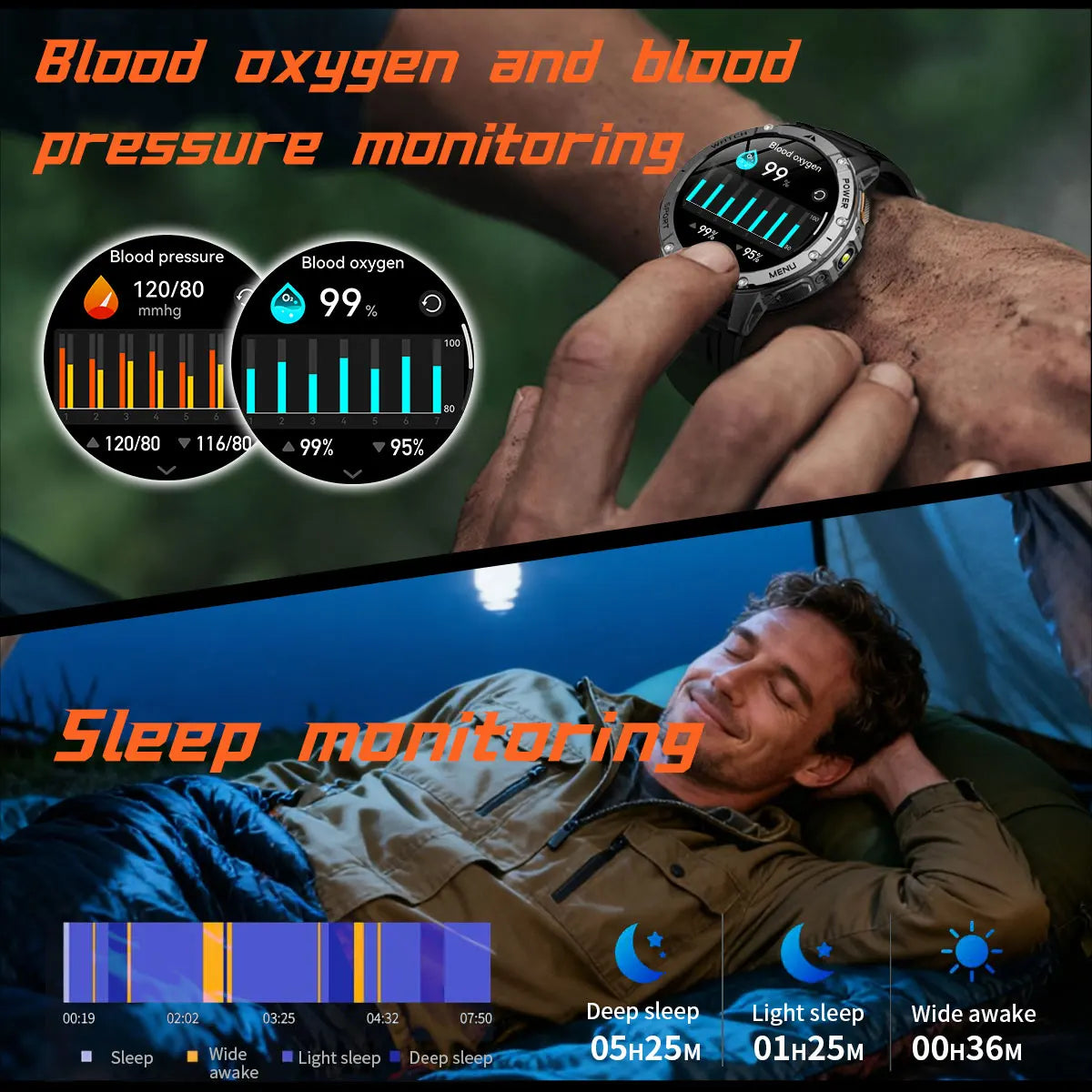 Reloj Inteligente Militar 1400mAh 10ATM Linterna