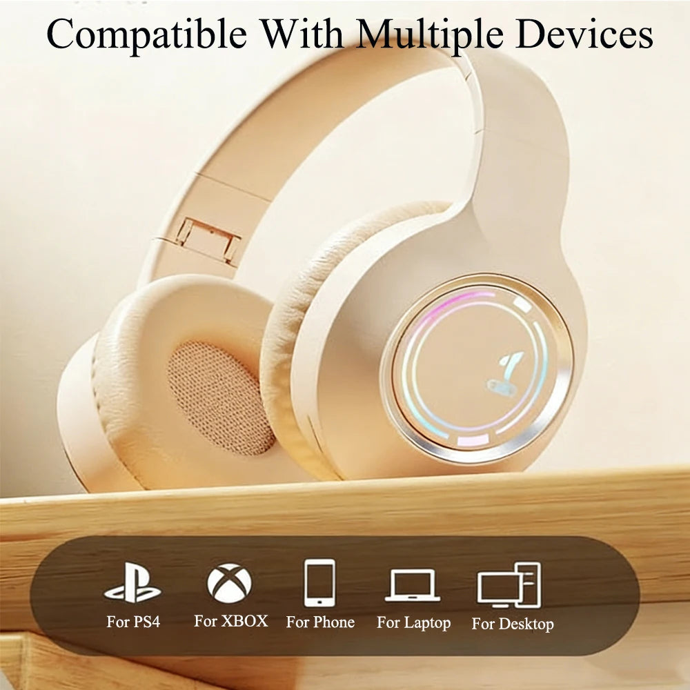 KEBIDU Auriculares Gaming RGB Bluetooth Plegables