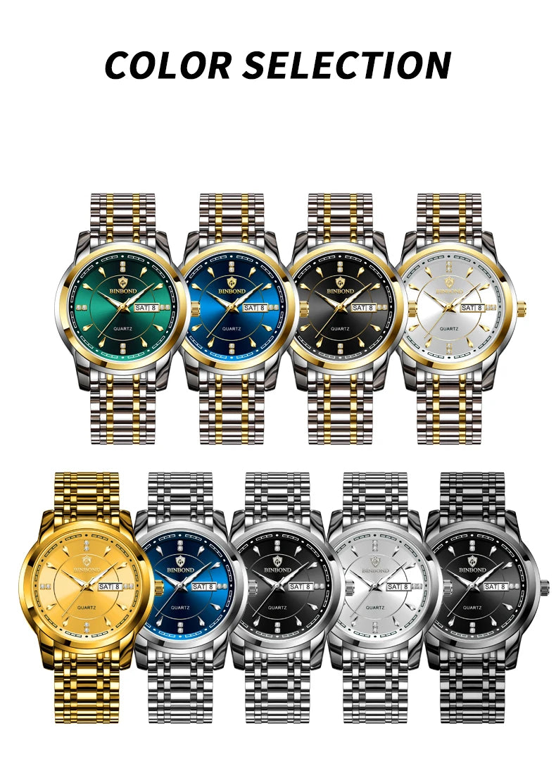Reloj de Cuarzo BINBOND para Hombre de Negocios, Luminoso, Resistente al Agua