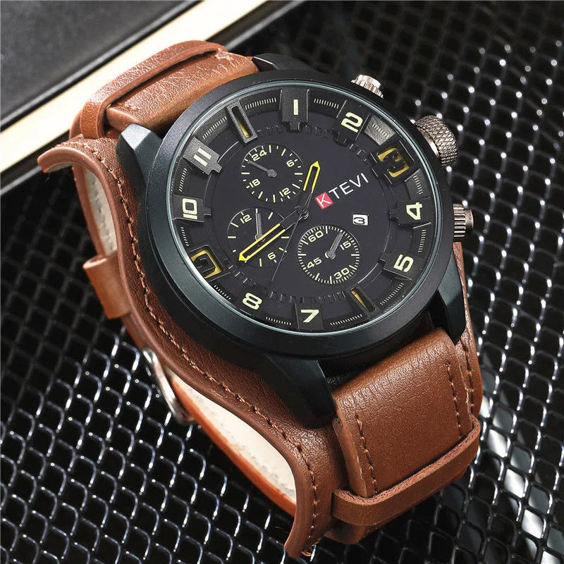 Relojes YIKAZE Retro para hombre, reloj clásico de cuarzo de lujo para negocios, reloj de pulsera militar con fecha y correa de cuero con esfera grande a la moda para hombre