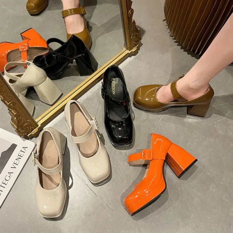 Zapatos Mary Jane Mujer con Plataforma, Punta Cuadrada y Tacón Alto