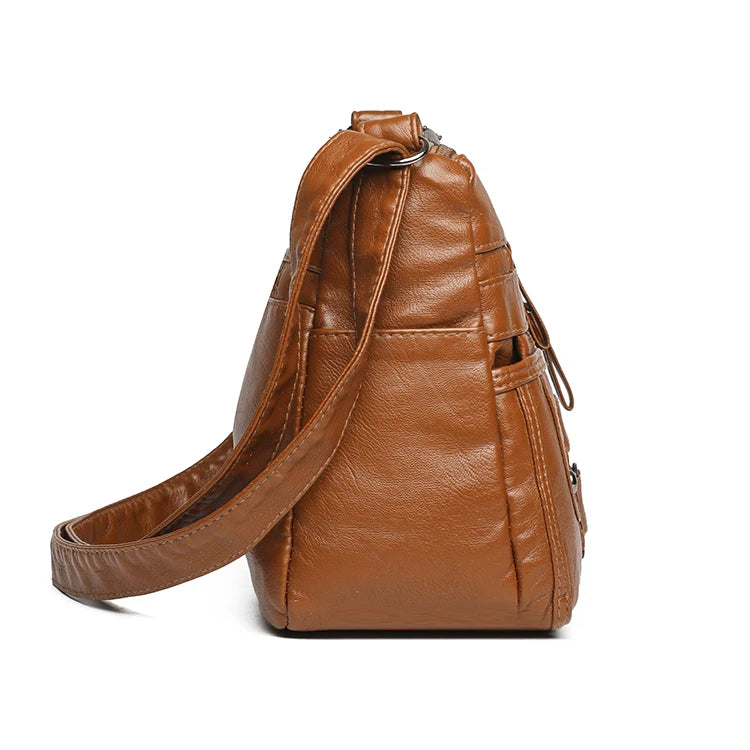 Bolso bandolera retro con múltiples bolsillos, bandolera de piel sintética suave, bolso de mujer, con correa ajustable para el hombro