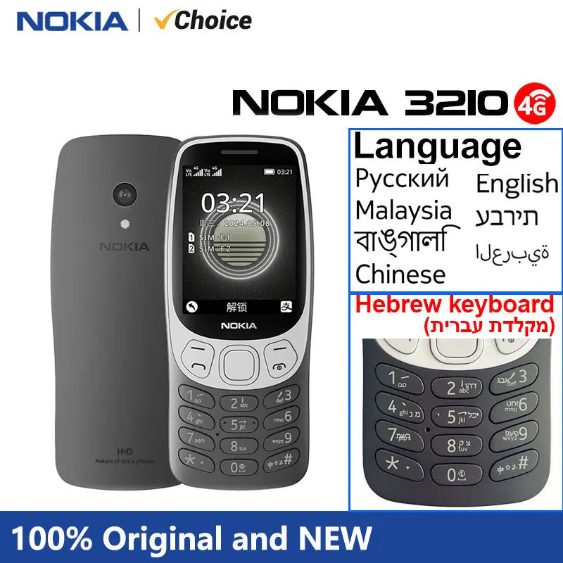 Nokia 3210 4G característica teléfono Bluetooth 5,0 Radio FM Dual SIM 2,4 "puerto tipo C 1450mAh mejor botón pulsador teléfono móvil nuevo