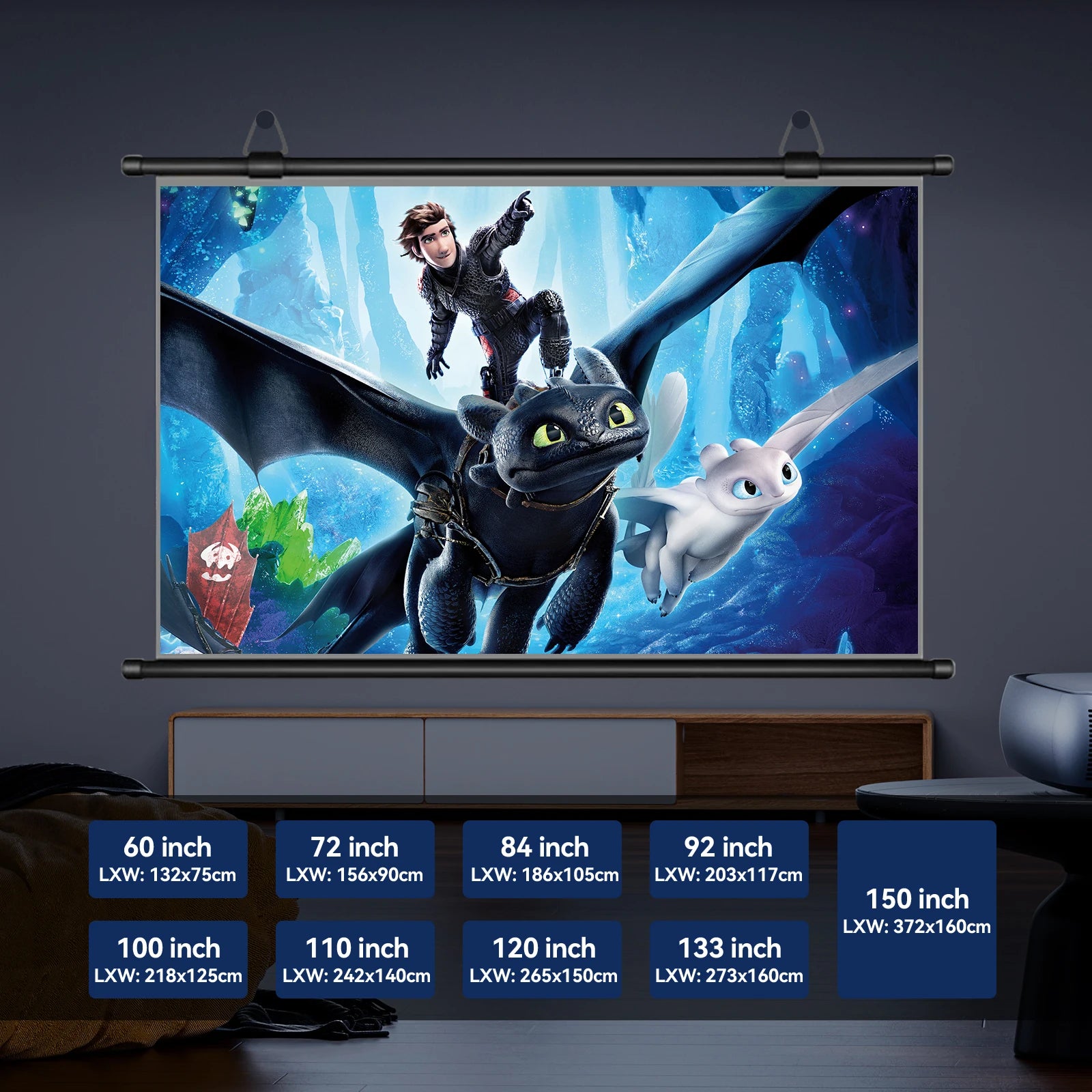 Pantalla de proyección XIAOHUI HD antiluz 16:9 para montaje en pared