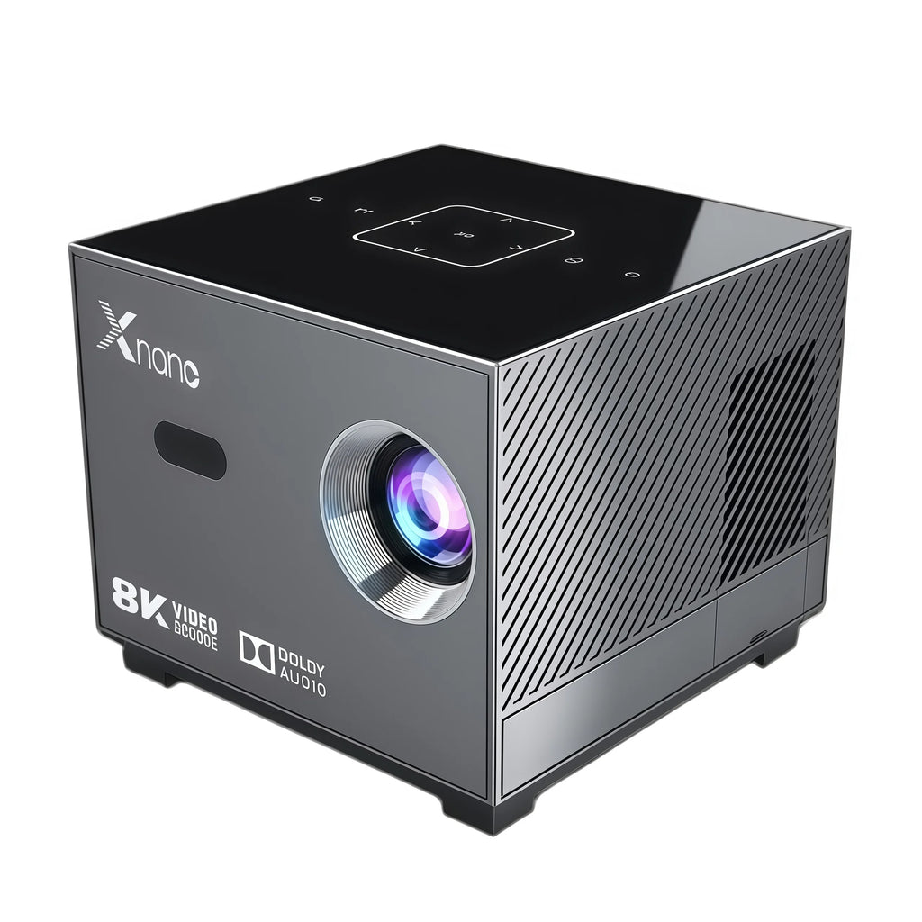 Mini Proyector Xnano X3 Android 9.0 Decodificación 8K Enfoque Eléctrico ±50 °   Sistema de Cine en Casa Portátil Keystone con Luz ARGB, Audio Dolby, WiFi y Bluetooth