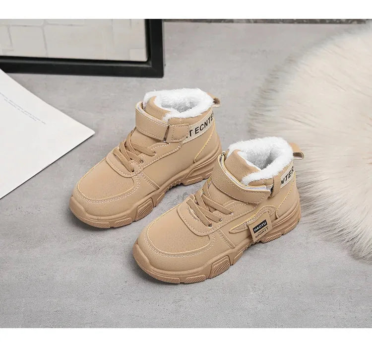 2025 nuevas botas de invierno para niños, además de Cachemira, botas de nieve gruesas y cálidas, botas antideslizantes de moda para niñas, zapatos para estudiantes al aire libre