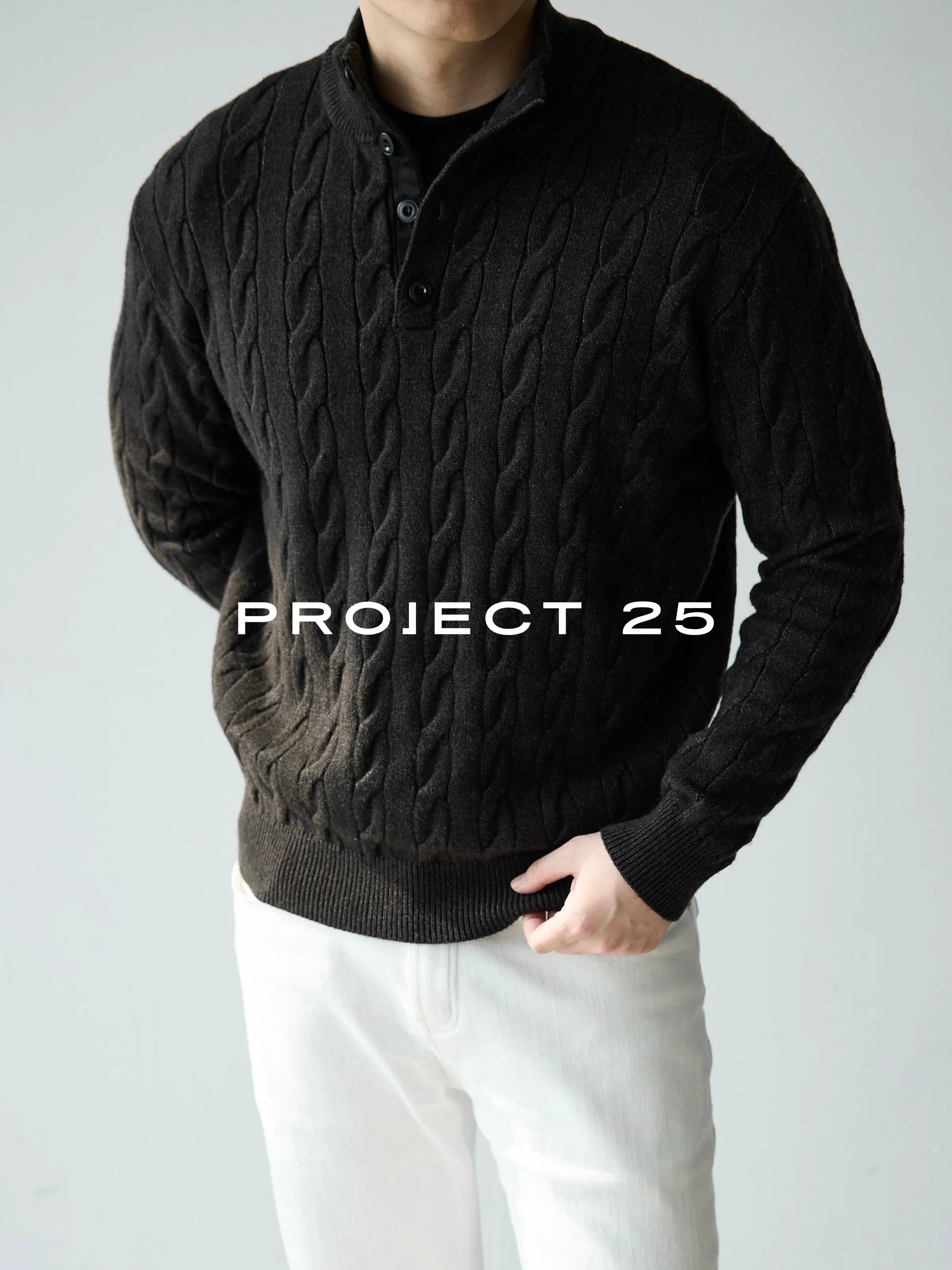 Suéter de Punto Trenzado con Cuello Alto y 4 Botones PROJECT 25 American Heritage para Hombre – Suéter Casual de Negocios de Lana Premium