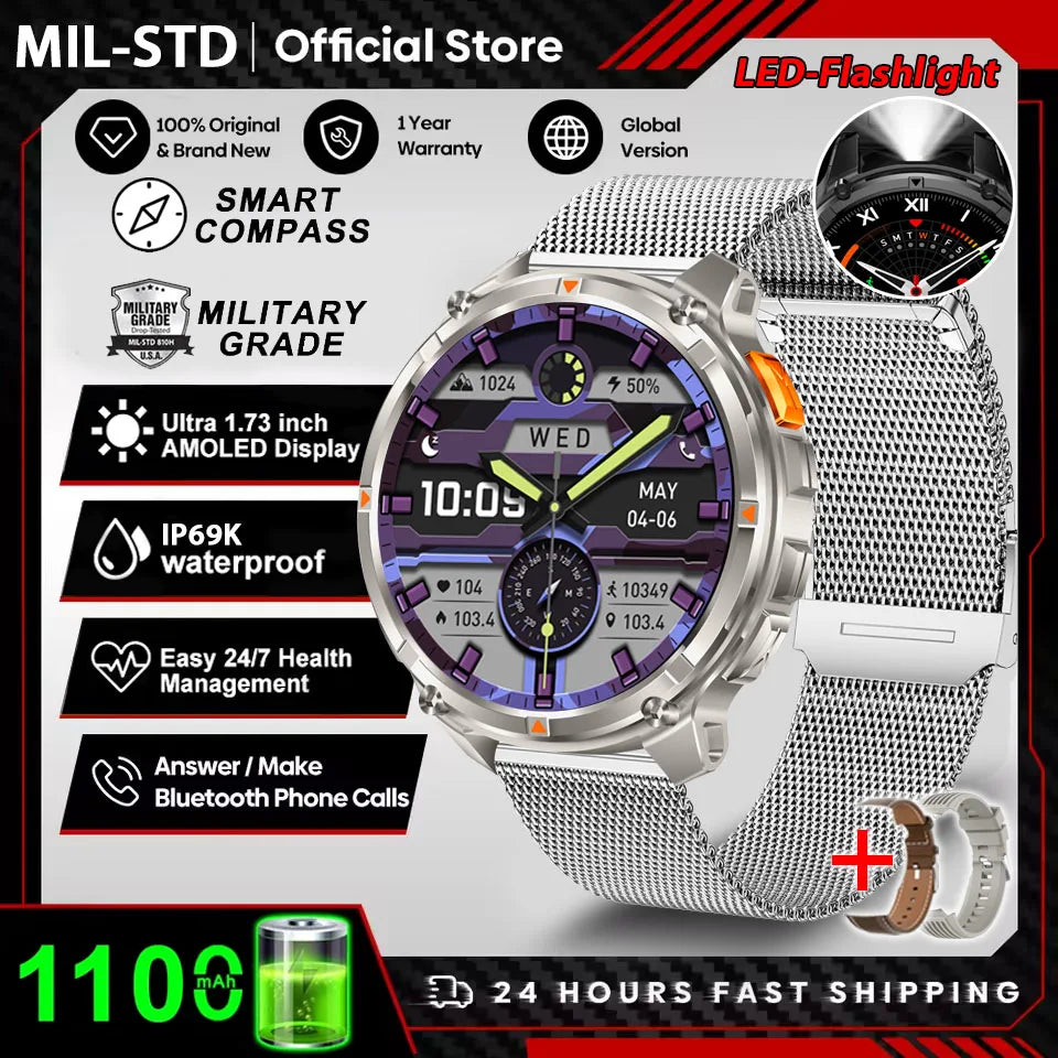 Reloj Inteligente AMOLED 1100mAh con Linterna LED, IP69 y Llamadas Bluetooth