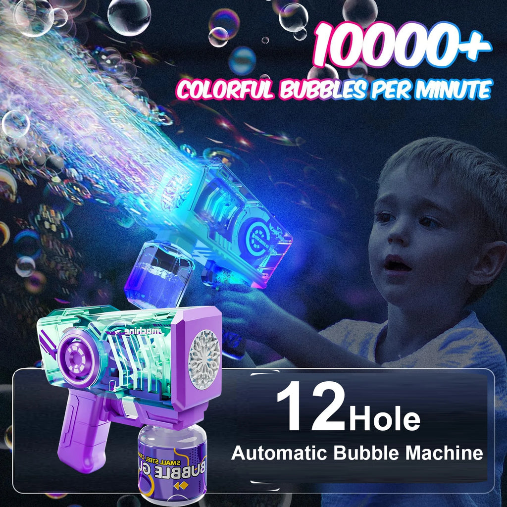Pistola de Burbujas Eléctrica 12 Orificios con Luz LED