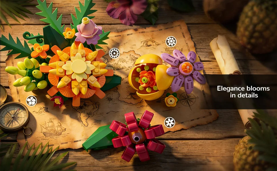 Bloques de Construcción de Tucán de la Selva Tropical 88051, Modelo Botánico de Flor y Pájaro, Decoración de Escritorio, Adorno Natural, Regalo para Adultos, Decoración del Hogar