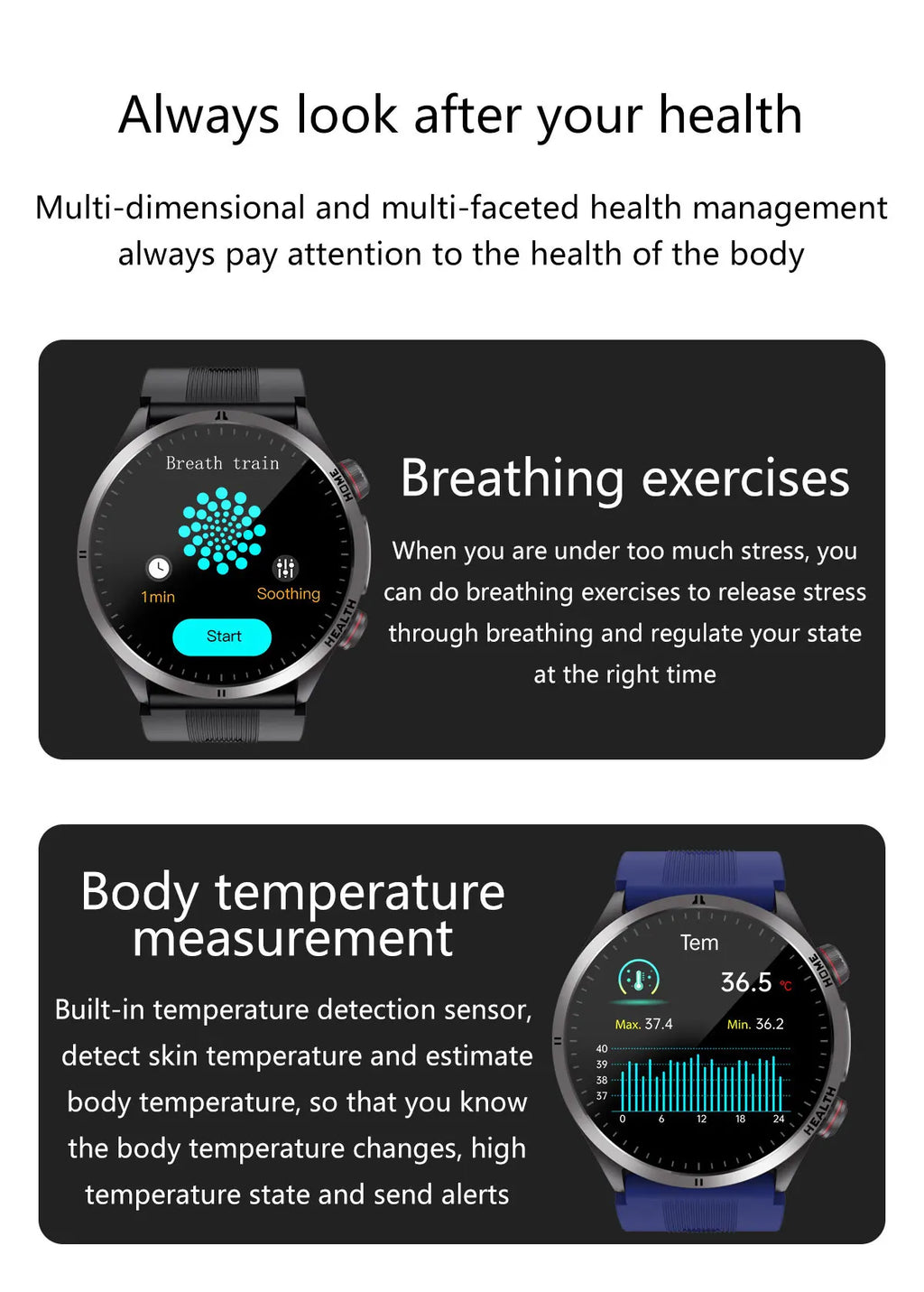 Reloj Inteligente con Airbag para Presión Arterial Precisa, ECG y NFC