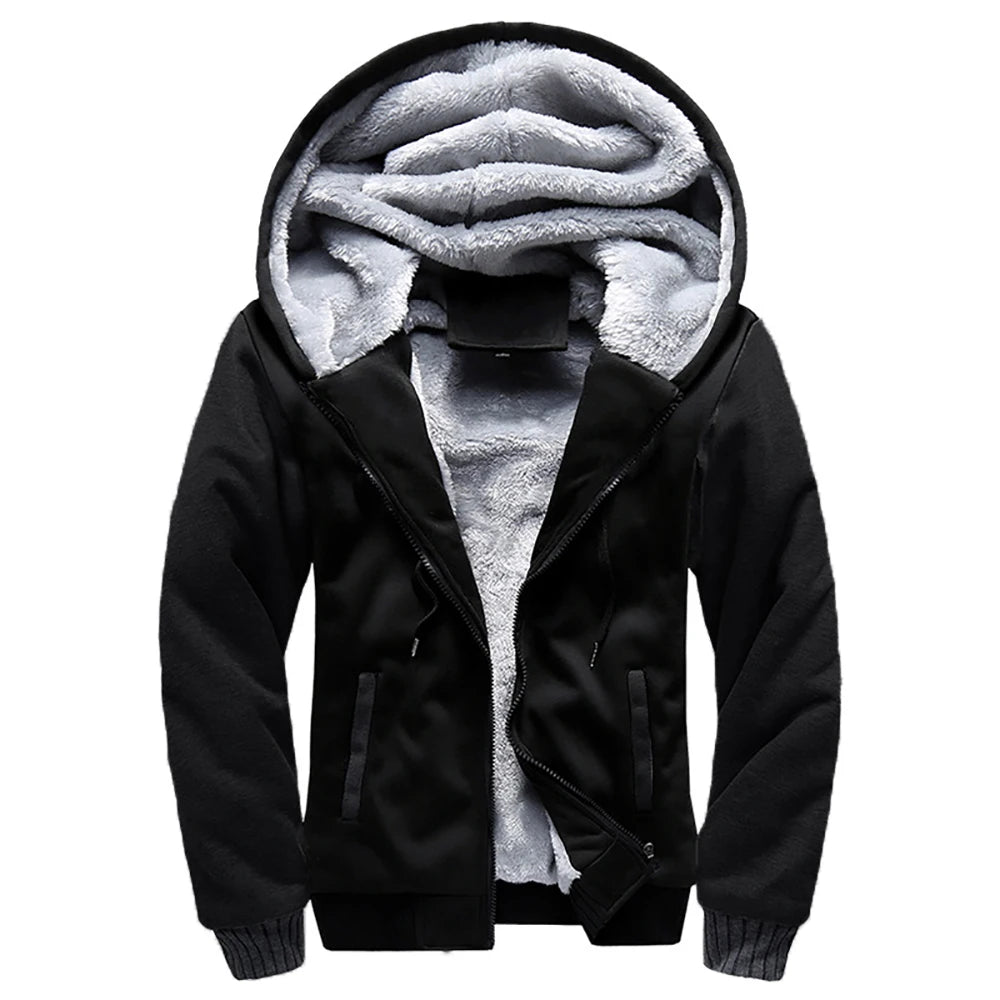 Chaqueta Gruesa con Forro Polar para Hombre, Capucha y Cremallera