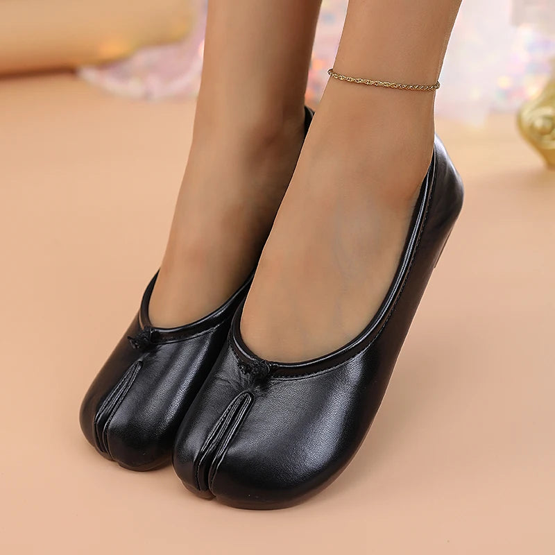 2025 Mocasines separadores de dedos de cuero para mujer, zapatos planos, cómodos, transpirables, informales