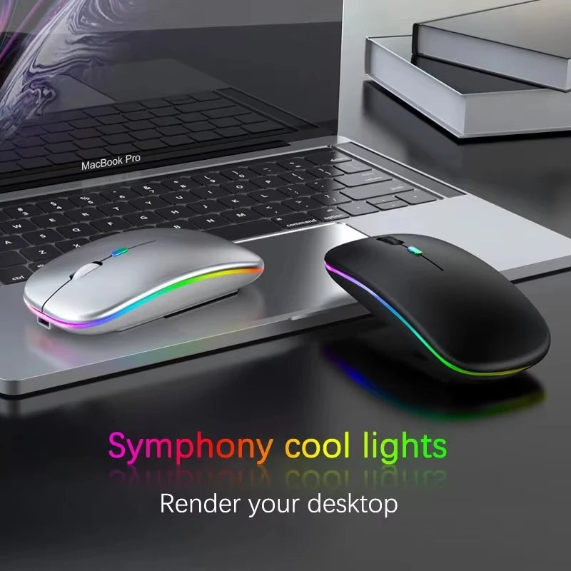 Ratón inalámbrico RGB recargable con Bluetooth, inalámbrico, retroiluminado con LED, ergonómico, para juegos, portátil, PC, 1600DPI