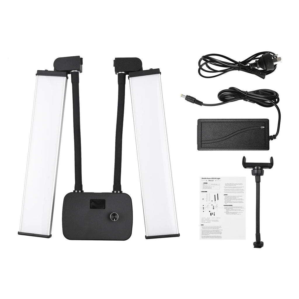 3 Modos de Iluminación con Soporte para Teléfono, Brazos Dobles Flexibles, Luz de Relleno LED Bicolor, Luz de Video LED Regulable para Transmisión en Vivo