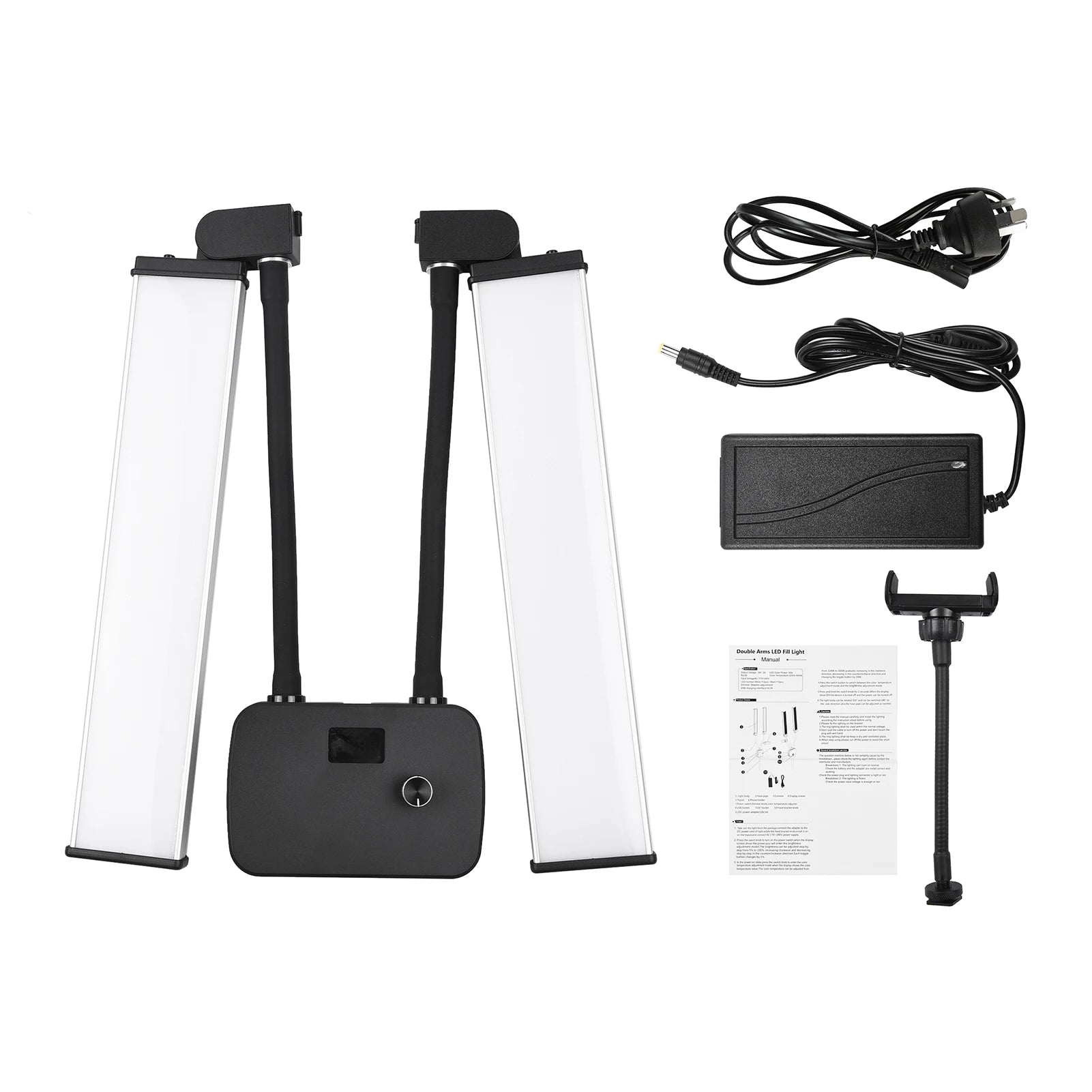 3 Modos de Iluminación con Soporte para Teléfono, Brazos Dobles Flexibles, Luz de Relleno LED Bicolor, Luz de Video LED Regulable para Transmisión en Vivo