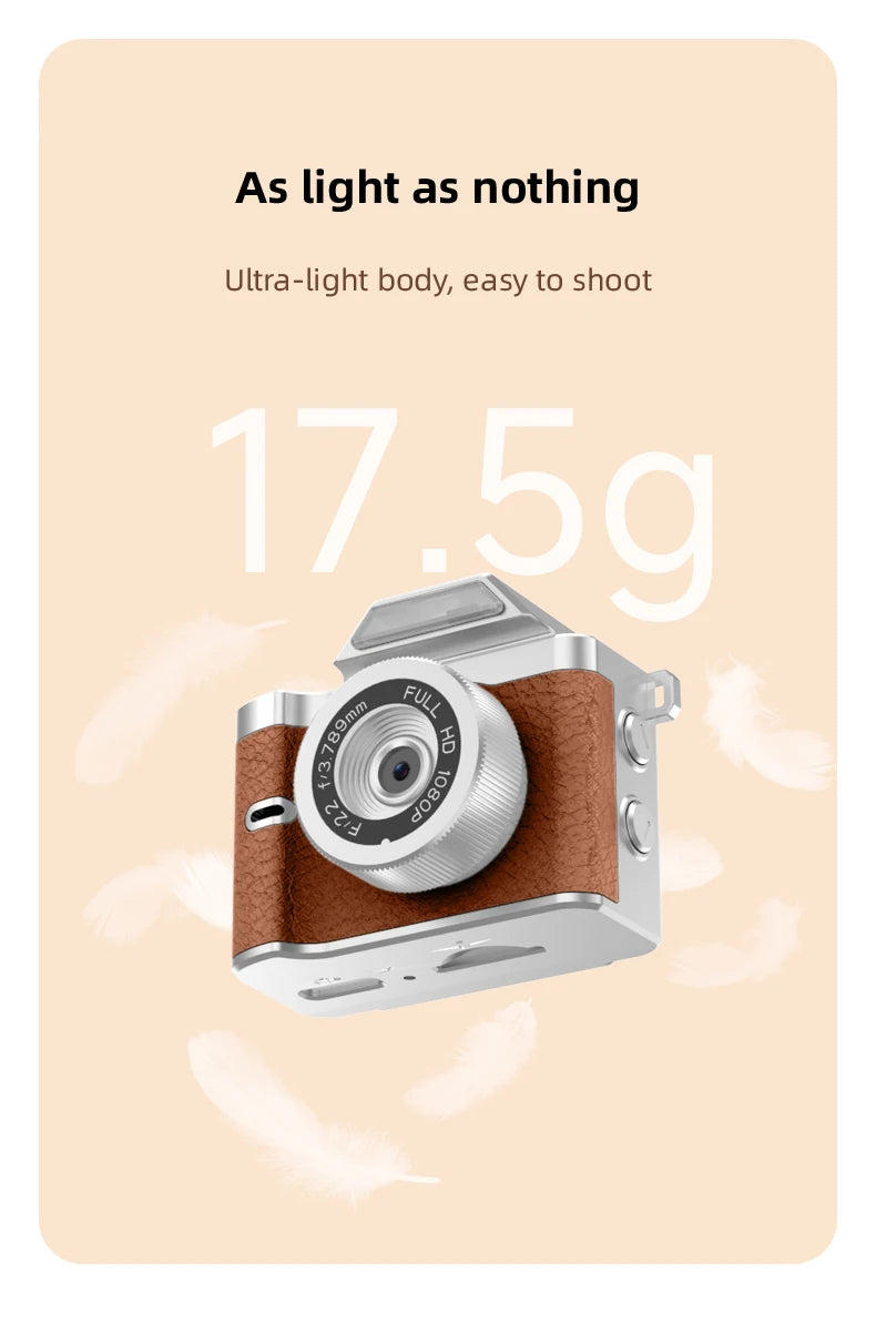 Mini cámara retro llavero 1080P con flash y montura magnética