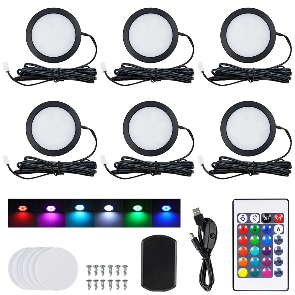 Luz RGB remota de 24 teclas para debajo de gabinete, interruptor USB de 5V, Kit de 1 2 4 6 luces, lámpara delgada para vitrina de cocina, acento de escritorio para Bar en casa