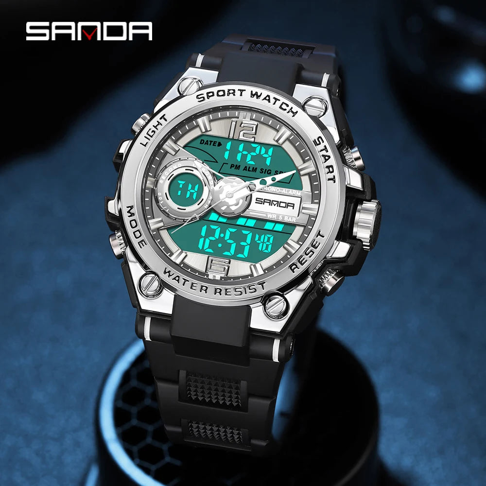 Reloj Deportivo Militar SANDA 6092 Pantalla Dual LED, Resistente al Agua