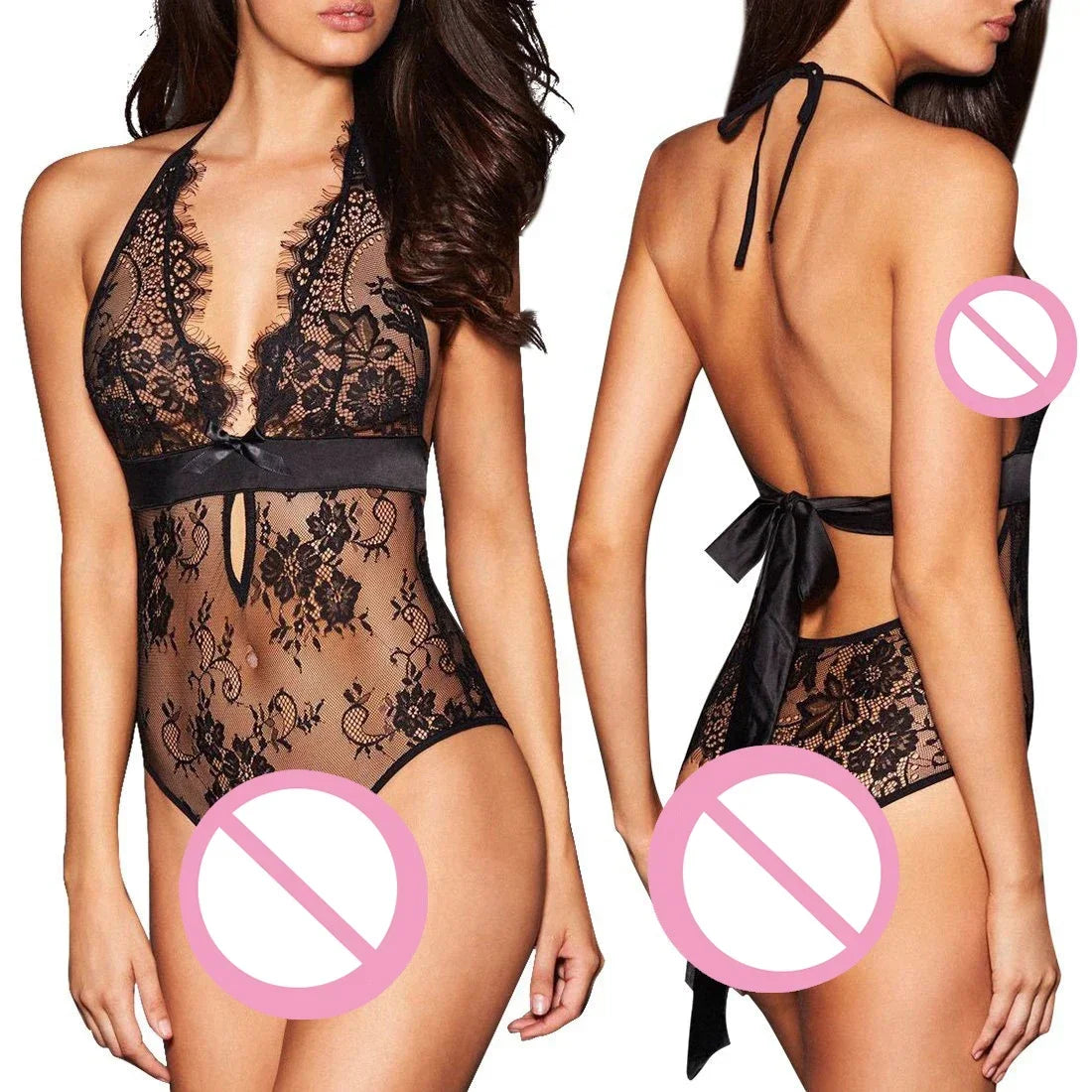 Babydoll de Encaje con Espalda Descubierta, Lencería Sexy