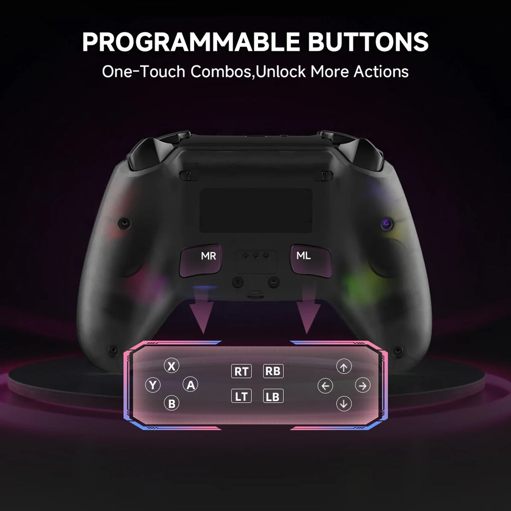 Controlador inalámbrico transparente HG-04D para PS5/PC/iOS/Android/Steam con BT 5,3, botón Macro, panel táctil, disparadores de llamada y Joystick