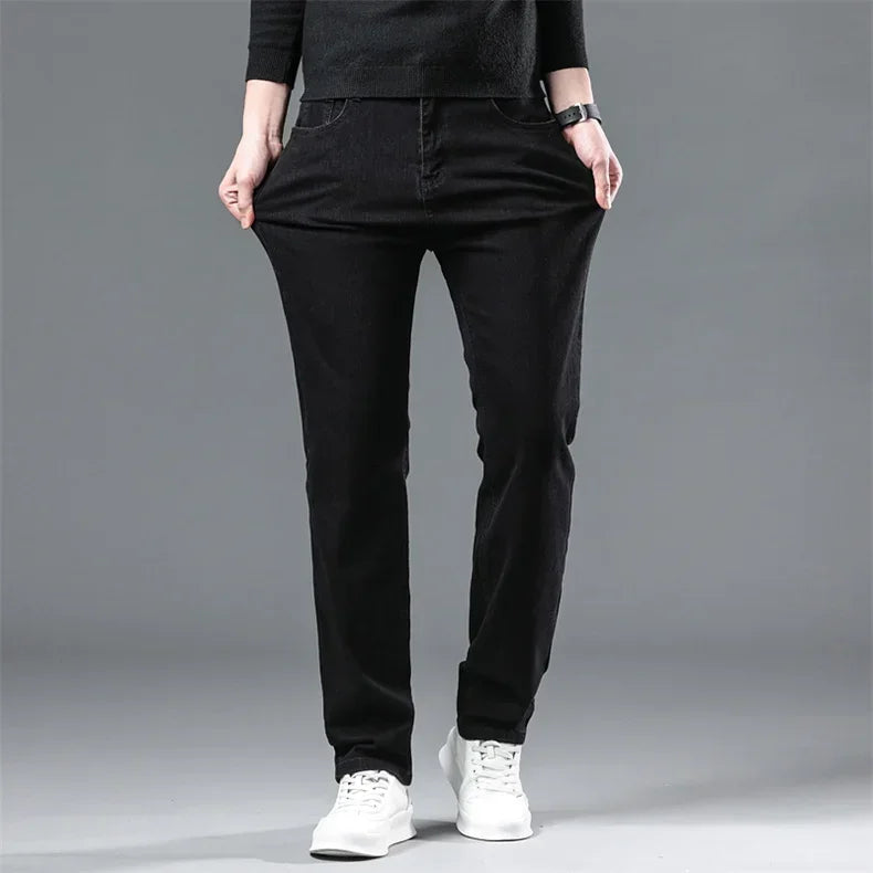 Pantalones Vaqueros Negros Elásticos de Terciopelo para Hombre, Talla Grande