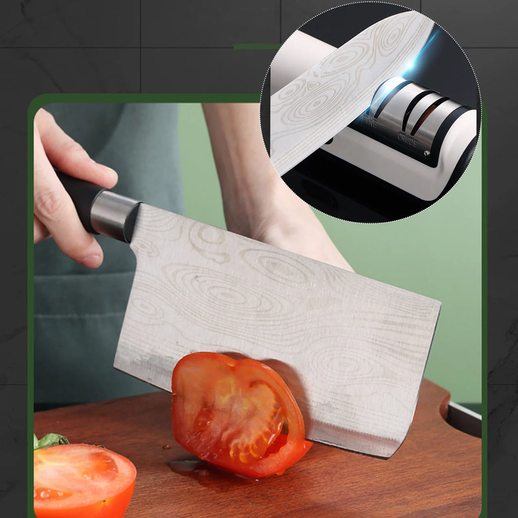 Afilador de cuchillos eléctrico, utensilios de cocina totalmente automáticos, afilador de cuchillos potente profesional de 4 velocidades, cuchillo de cocina doméstico sh