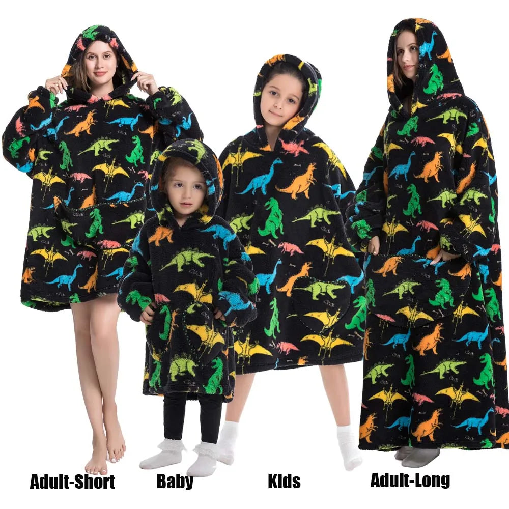 Sudaderas con capucha Extra largas de invierno para mujer, ropa de casa, sudadera de dibujos animados para adultos, jersey con bolsillo grande, mantas suaves y acogedoras de gran tamaño