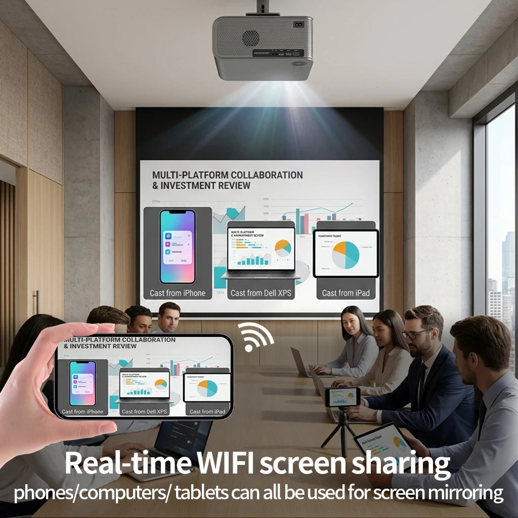 Proyector 4K 2500ANSI Full HD 1920*1080P HDR10+ Google Play WiFi6 Altavoz HiFi BT5.4 con DVB-T2/ATSC/IDSB-T TV Digital Gratuita