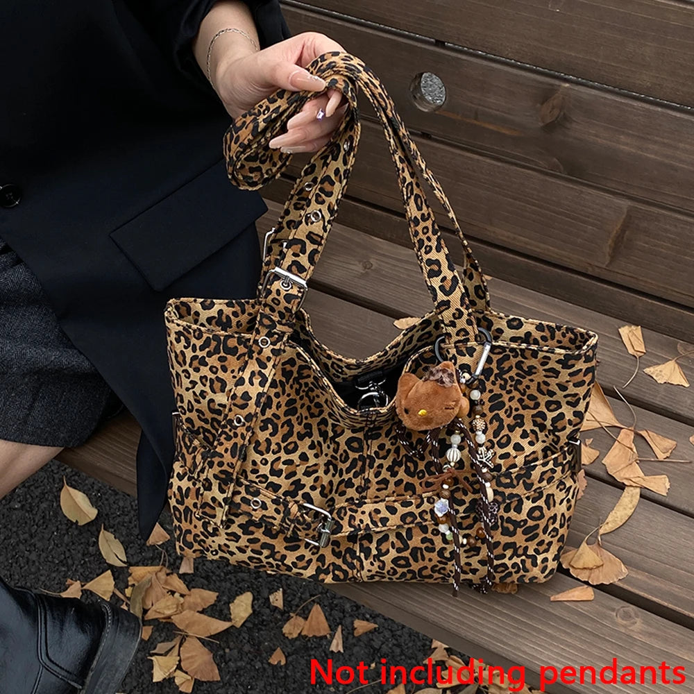 Bolso informal de gran capacidad con estampado de leopardo para mujer, nuevo bolso de hombro ligero y versátil, bolso de mano relajado para ir al trabajo