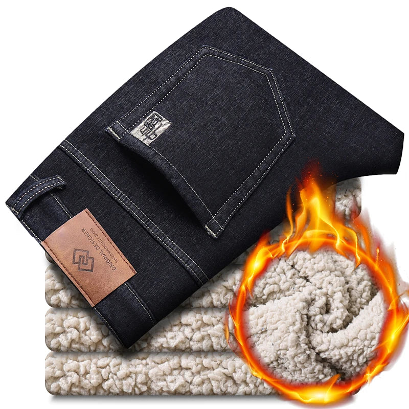 Pantalones Vaqueros Holgados para Hombre, Elásticos, con Forro Polar