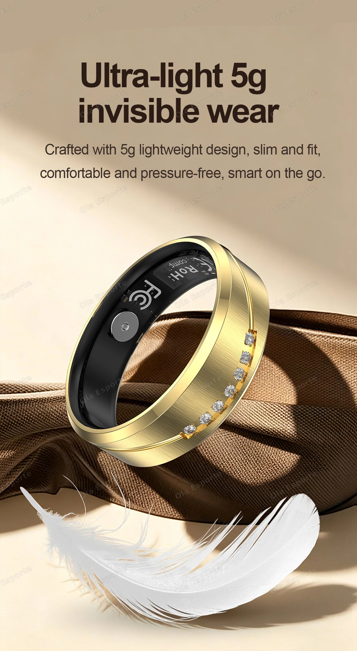 Anillo Inteligente de Joyería de Moda con Recordatorio de Llamadas, Alarma por Vibración, Monitor de Frecuencia Cardíaca y Oxígeno en Sangre, Resistente al Agua IP68, Regalo para Hombre