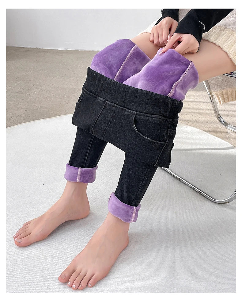Pantalones Vaqueros de Invierno con Forro de Lana para Mujer