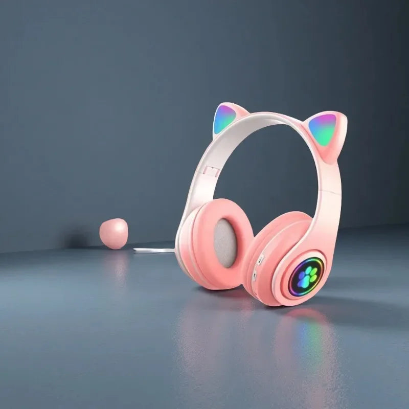 Auriculares Inalámbricos Gamer con Orejas de Gato RGB y Micrófono