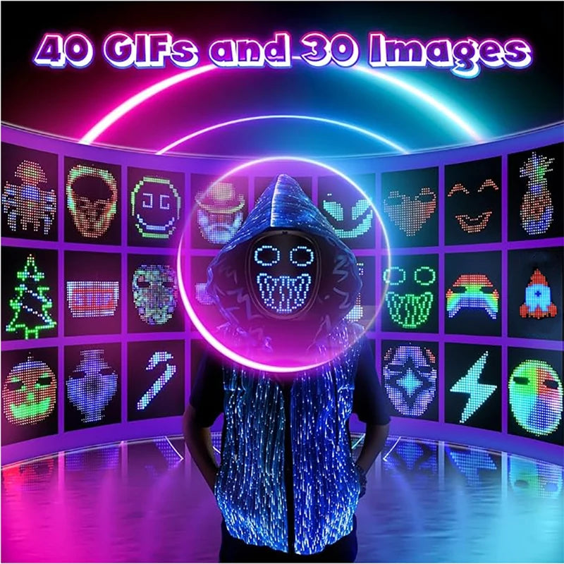 Máscara LED con niños, máscara iluminada con detección de gestos que transforma la cara, máscaras brillantes recargables para fiesta de Navidad de Halloween