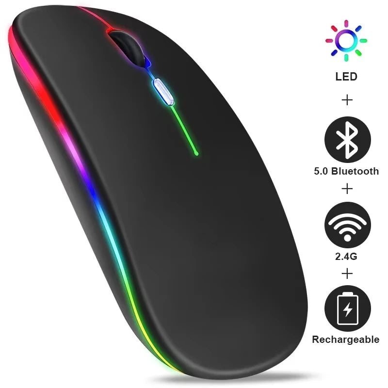 Ratón inalámbrico RGB recargable con Bluetooth, inalámbrico, retroiluminado con LED, ergonómico, para juegos, portátil, PC, 1600DPI