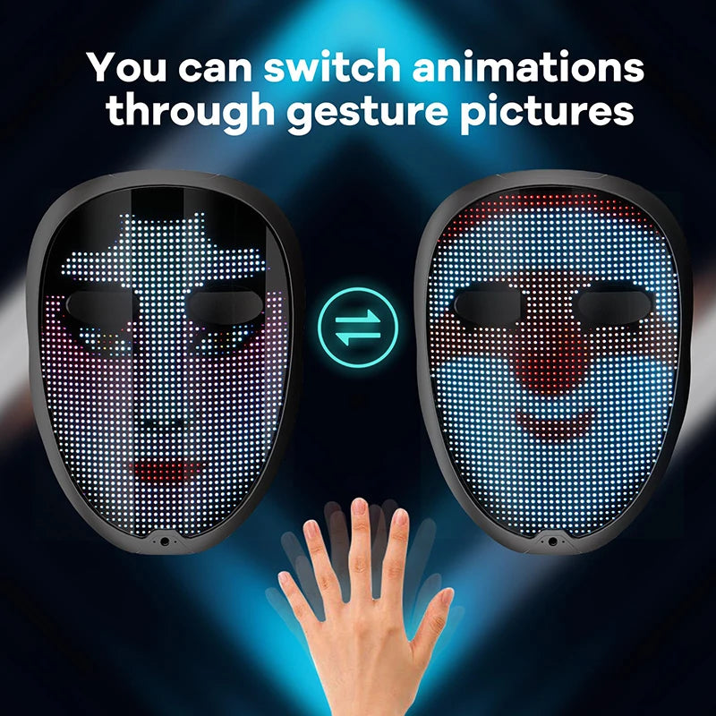 Máscaras Faciales LED Inteligentes Programables con Control por Aplicación Bluetooth, Cambio de Fotos DIY, Máscara LED Luminosa para Fiestas de Halloween