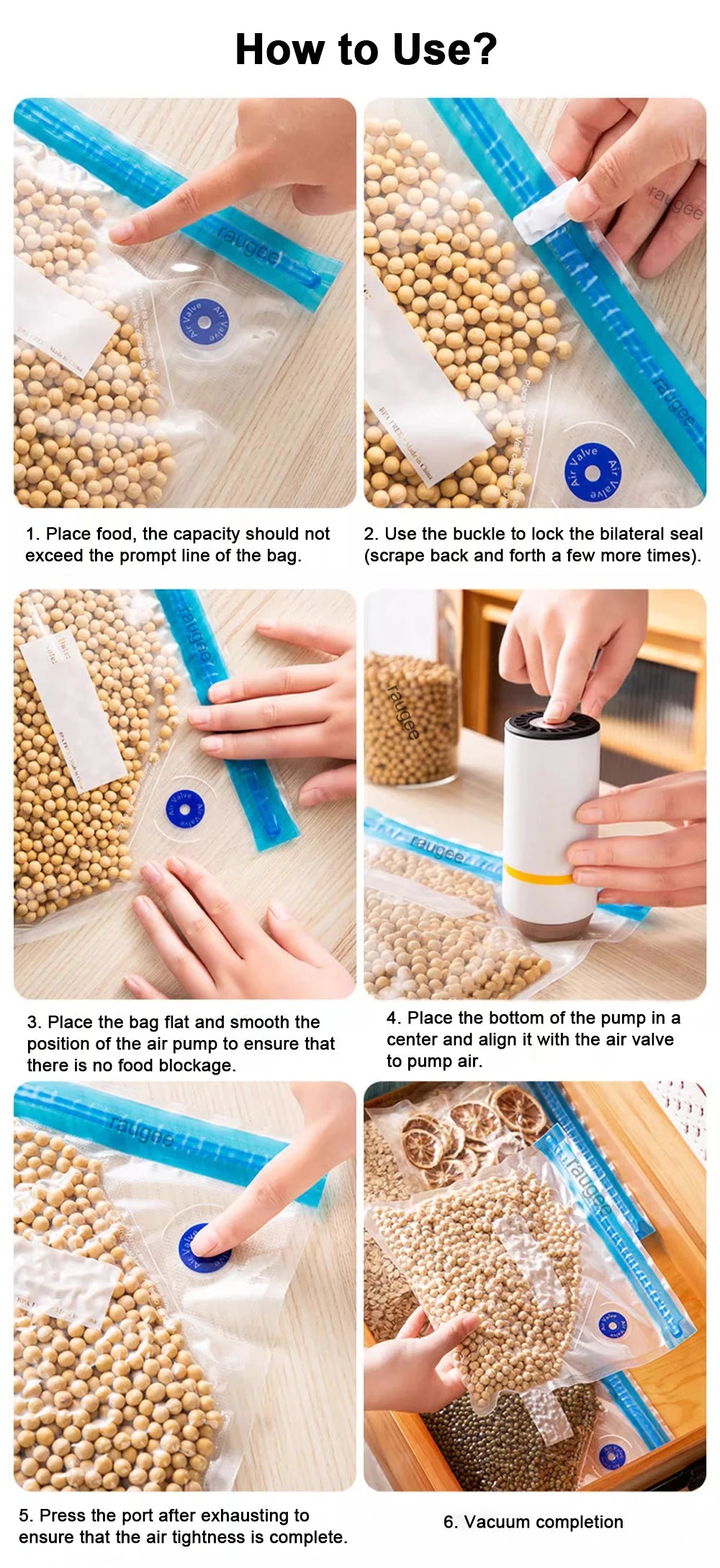 Bolsas de vacío reutilizables para almacenamiento de alimentos sin BPA