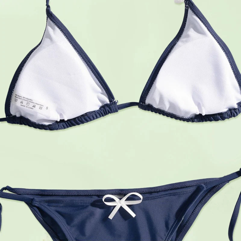 Conjuntos de Bikini de Color liso para mujer, traje de baño de vendaje Sexy, trajes de baño triangulares, Bikini de cintura baja