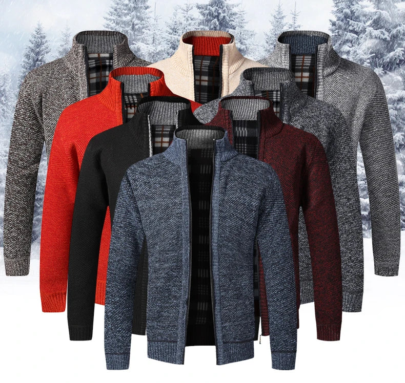 Otoño Invierno cálido cárdigan hombres suéteres de lana chaquetas con cremallera completa Slim Fit marca de lujo suéter tejido abrigo Jersey americano