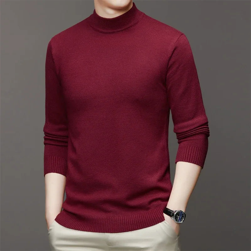 Suéter de color sólido de manga larga con cuello medio alto para hombre de 7 colores Top suave, cálido y cómodo con base