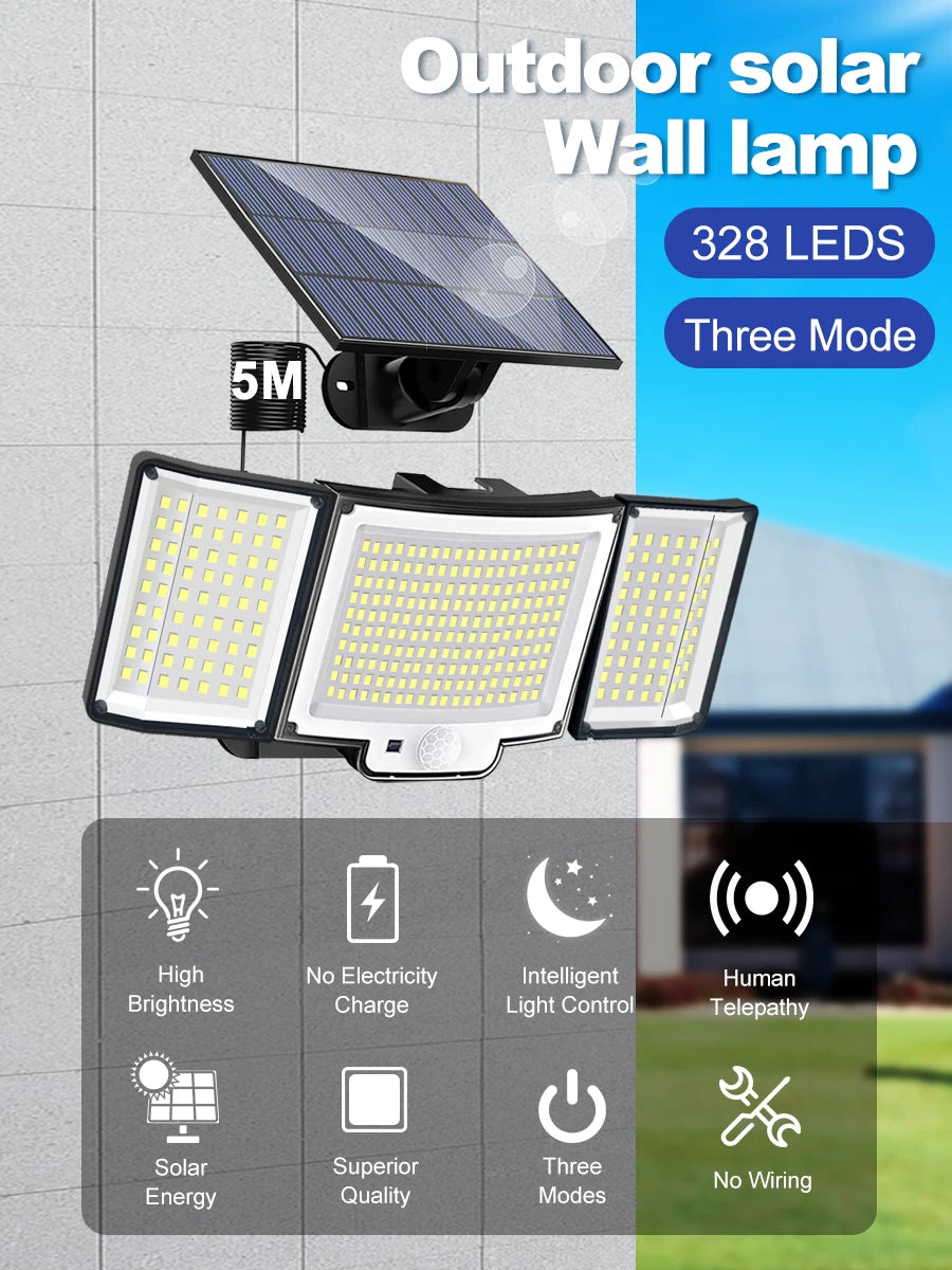 Lámpara Solar LED Exterior con Sensor de Movimiento IP65 3 Modos