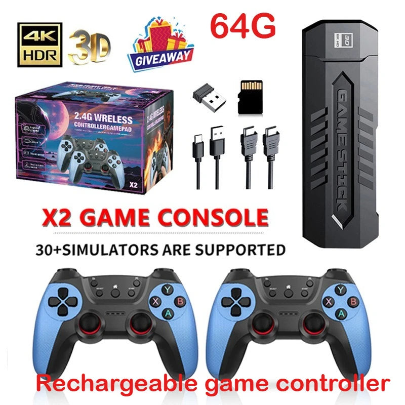 Consola de Videojuegos Retro X2 4K con Más de 40000 Juegos, Más de 30 Emuladores, Salida HD, 2 Controles Inalámbricos, Plug and Play, TV/Computadora