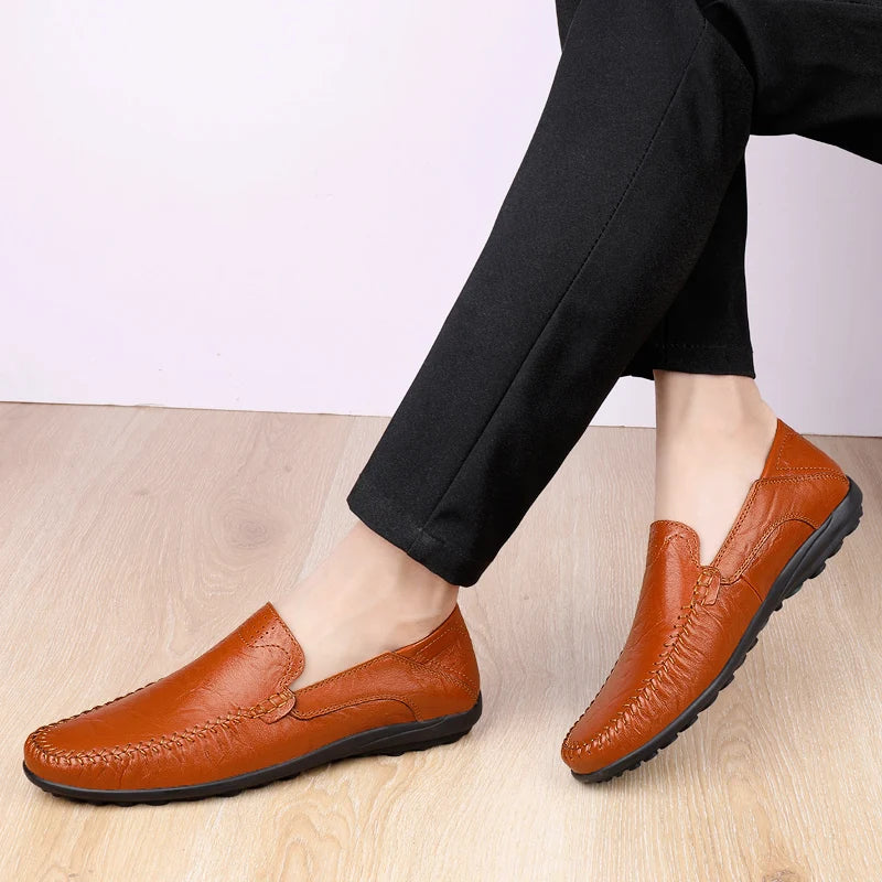 CLOHOO Zapatos casuales de negocios para hombres Costuras de cuero Cómodo Fondo de goma transpirable Segunda capa de piel de vaca