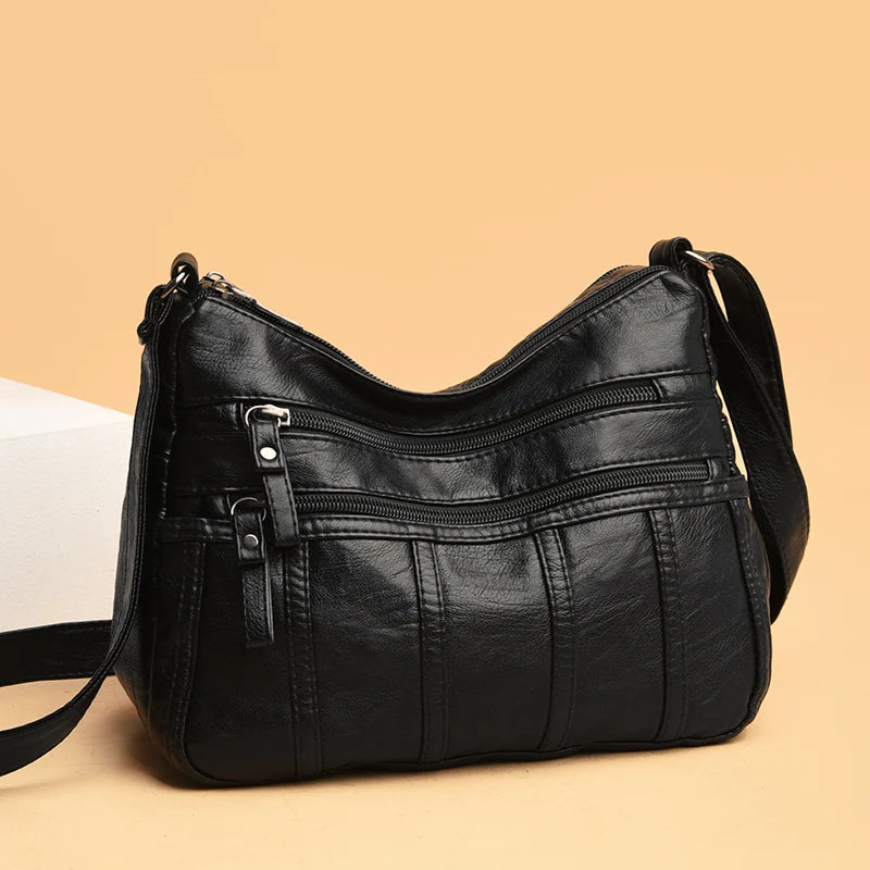 Bolso bandolera negro, bolso de hombro de viaje con correas ajustables y compartimento con cremallera, bolso de hombro adecuado para diferentes