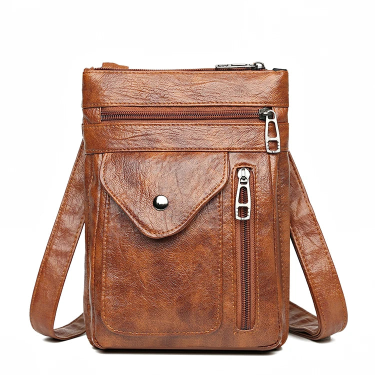 Bolso de hombro de cuero suave para mujer, bolso para teléfono móvil, bolso en capas, cartero, diseñador de lujo de un solo hombro, bolso de mujer, billetera